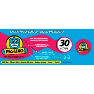 SACO P/ LIXO BOBINA 30LTS AZUL - PEG LIXO
